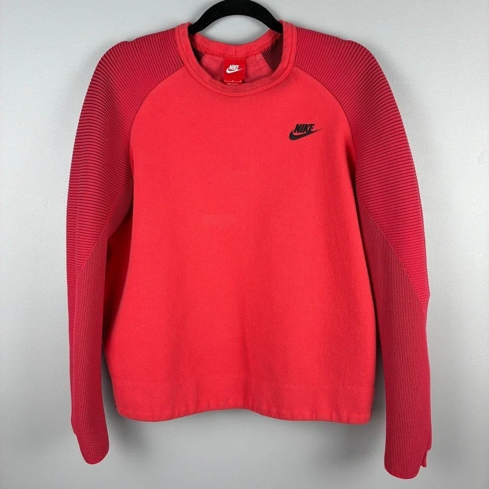 Nike Womens Sweatshirt L Cotton Coral Red Ribbed Sleeve Techwear Gorpcore